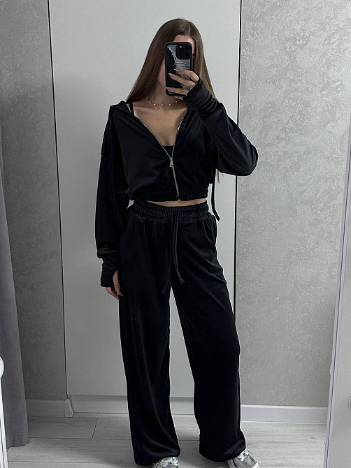 Жіночий повсякденний костюм із якісного велюру-двійка Чорний Одеса - фото 6