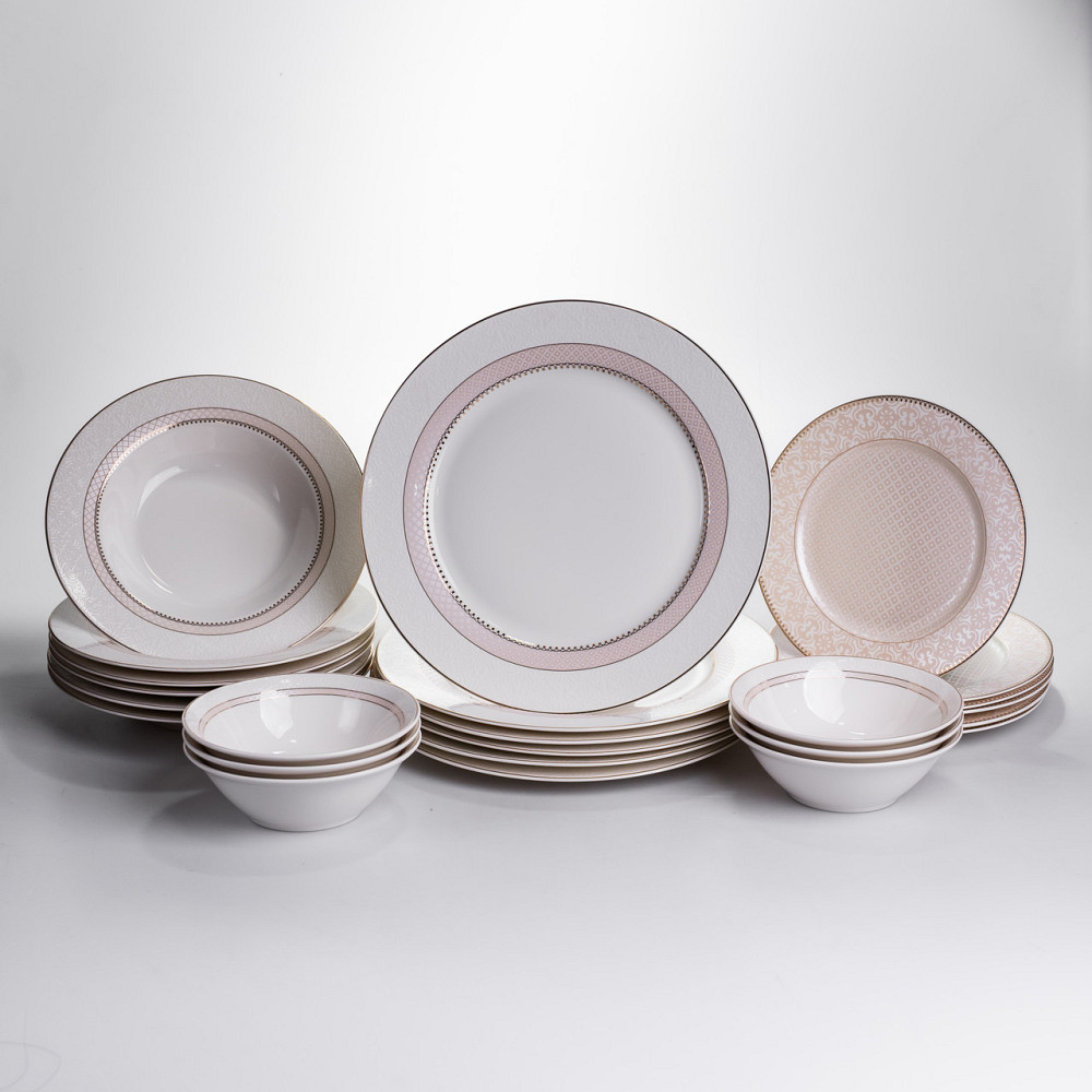 Столовий сервіз на 6 персон 24 предмети порцеляновий HP-HK-A12 Бежевий Коломия - фото 1