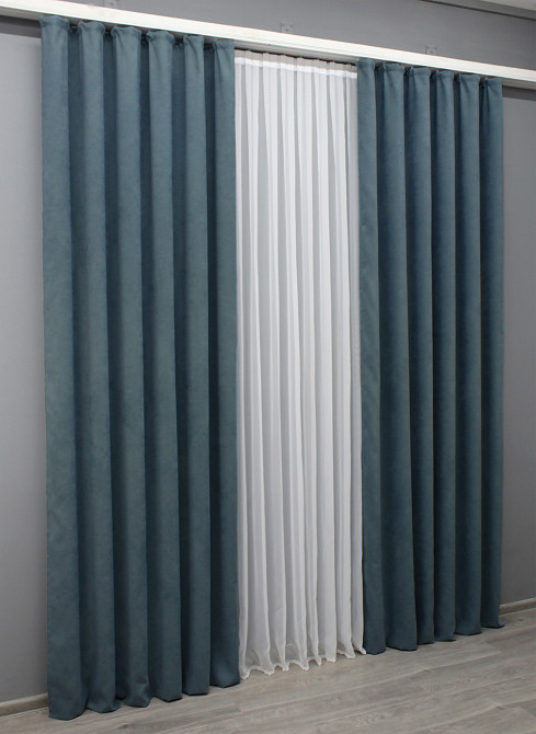 Комплект готових штор VR-Textil Мікровелюр Petek № 1489ш Сіро-блакитний 120х290 см 2 шт (39-0005) Київ - фото 4