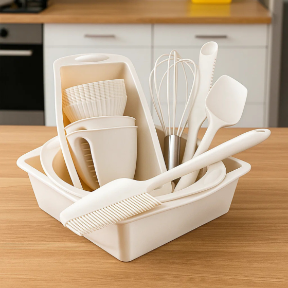 Набор формы силиконовые для выпечки 22 штук,комплект кухонных пренадлежностей с прихватками,цвет бежевый Каменец-Подольский