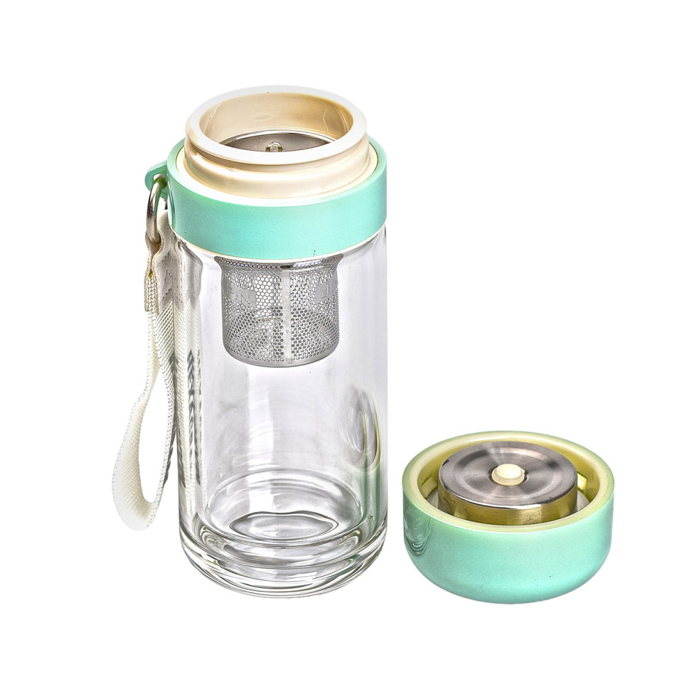 Yiwu Термос скляний Hexagram із подвійними стінками та заварником 240 мл зелений HP-14-40GR Киев - изображение 3