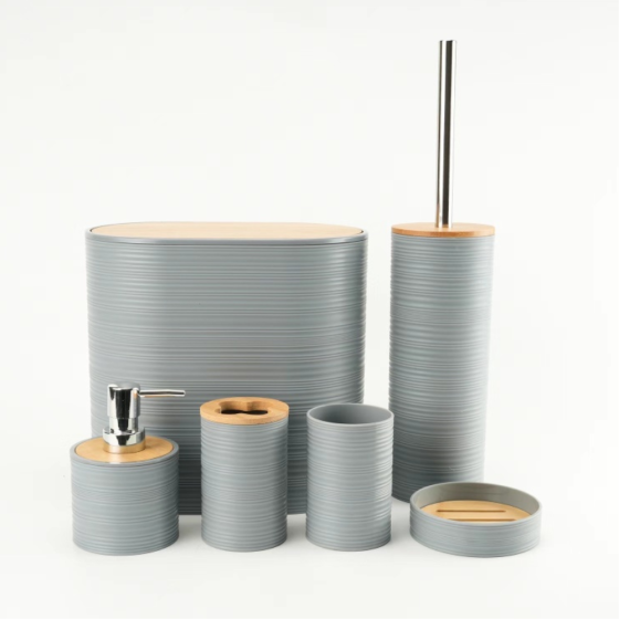 Набор аксессуаров 6в1 для ванной комнаты и душа, урна,дозатор для мыла, мыльница, стаканы,ёршик серый Каменец-Подольский