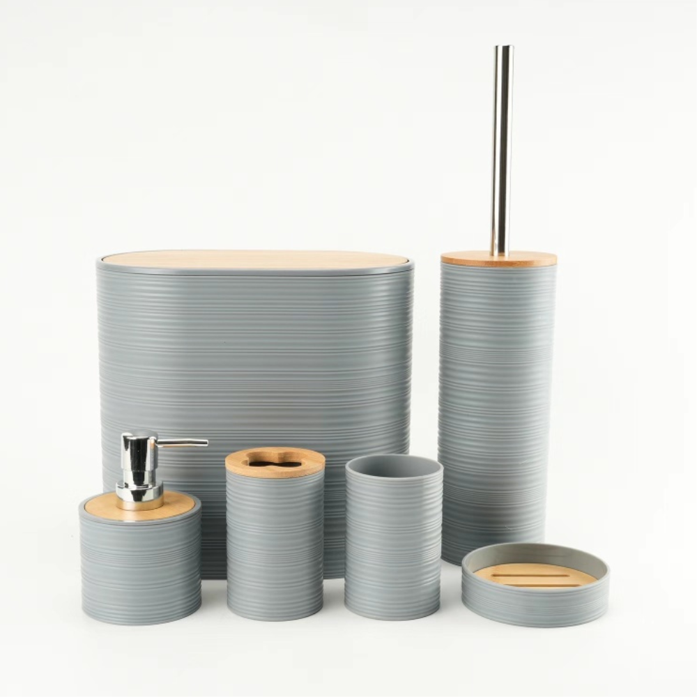 Набор аксессуаров 6в1 для ванной комнаты и душа, урна,дозатор для мыла, мыльница, стаканы,ёршик серый Каменец-Подольский - изображение 2