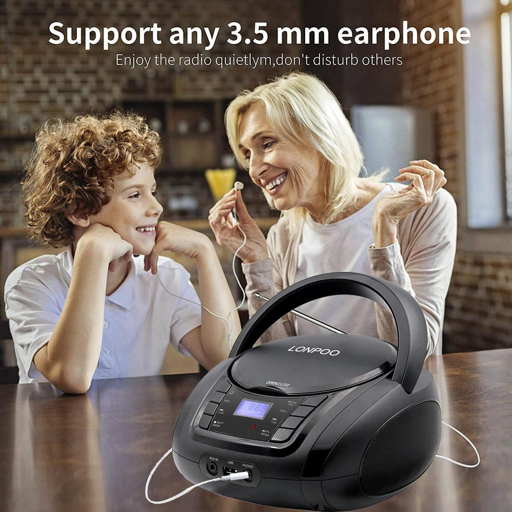 Портативний домашній CD-програвач LONPOO LP-D03 з Bluetooth, ретро-бумбокс Bluetooth, USB, MP3, AUX, FM-радіо Дніпро - фото 6