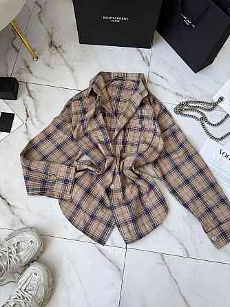 Женская стильная оверсайз рубашка в клетку фланель 100% коттон Мокко Одесса