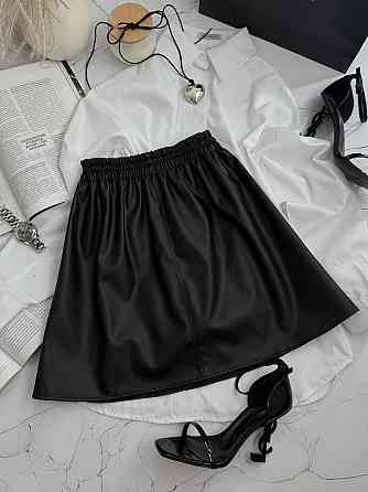 Женская базовая мини юбка на резинке эко-кожа + вискоза Черный, 46/48 Одесса