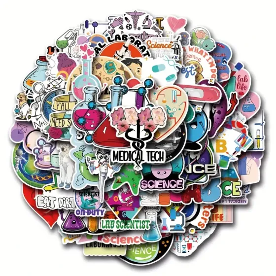 Набор научных наклеек 50 шт – виниловые стикеры Science для лаборатории, дневника, ноутбука, скрапбукинга Киев