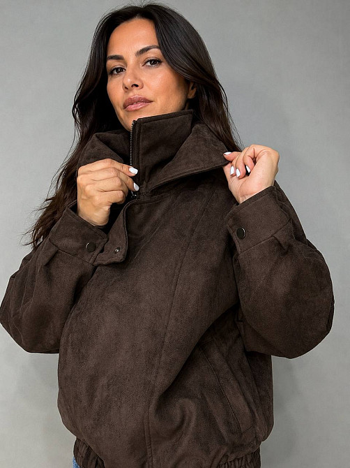 Куртка женская Hestovrviio 328-37 косуха экозамша оверсайз с поясом темно-коричневая, темно-коричневый, L Киев - изображение 7