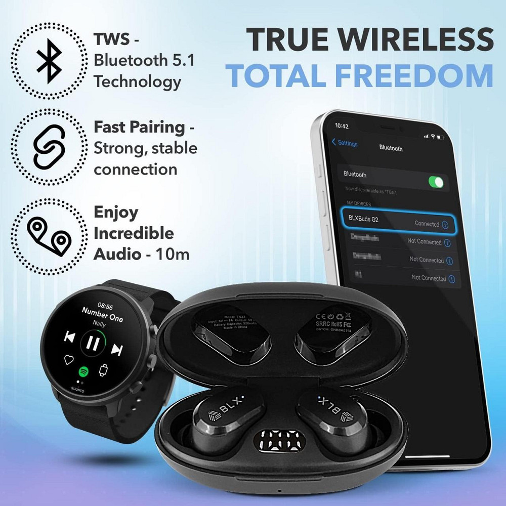 Бездротові навушники Blaux BLXBUDS G2 TWS Bluetooth 5.1 вакуумні з мікрофоном та кейсом Чорні Київ - фото 12