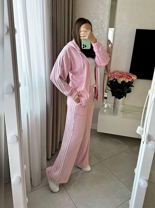 Жіночий стильний прогулянковий велюровий костюм-двійка Рожевий, 42/46 Одеса - фото 10