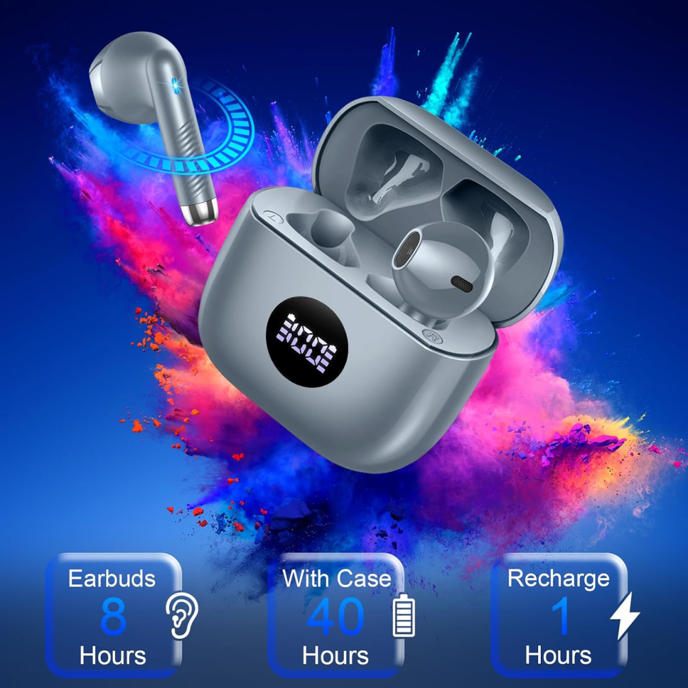 Беспроводные наушники Jxrev Bluetooth 5.4, Hi-Fi 13 мм, ENC, IP7, до 40 часов, сенсорное управление, LED-дисплей, темно-серые Киев - изображение 8
