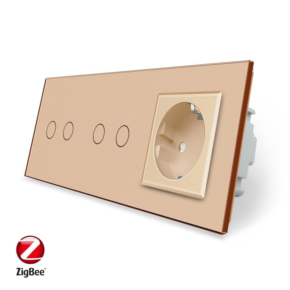 LIVOLO Розумний сенсорний ZigBee вимикач 4 сенсора (2-2) 1 розетка Livolo золото скло (VL-C702Z Коломия - фото 1