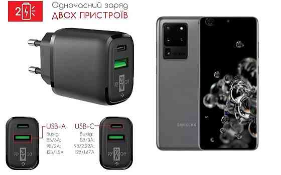 Сетевое зарядное устройство для Samsung Galaxy S20 FE, 20W 3A, Quick Charge 3.0 Киев