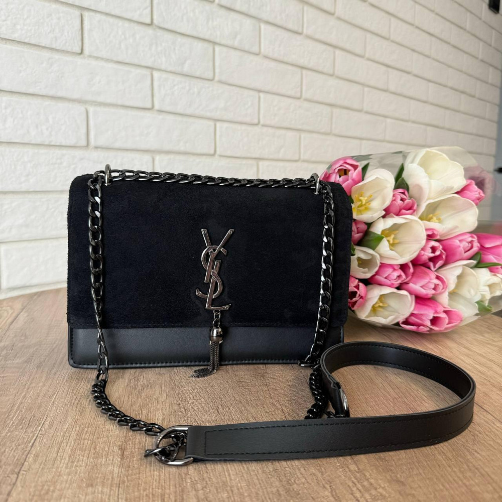 Замшева жіноча міні сумочка клатч на плече YSL, сумка натуральний замш чорна ( 27304 ) Харьков - изображение 3