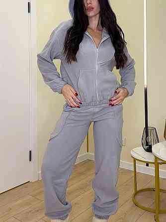 Женский теплый костюм двойка: худи и штаны двусторонний полар флис Серый, 44/48 Одесса