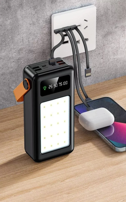 Портативный внешний аккумулятор Bilintong 40000mAh Power Bank + Led лампа Черный Винница - изображение 9