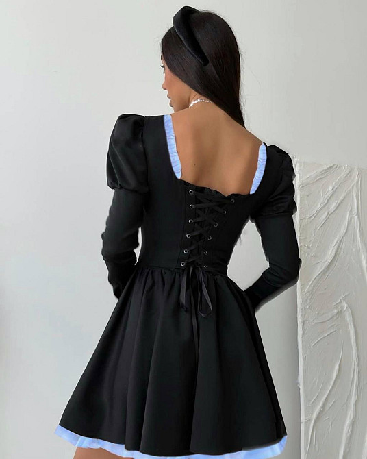 Жіноча елегантна міні сукня з довгим рукавом крепдайвінг + котон Одеса - фото 6