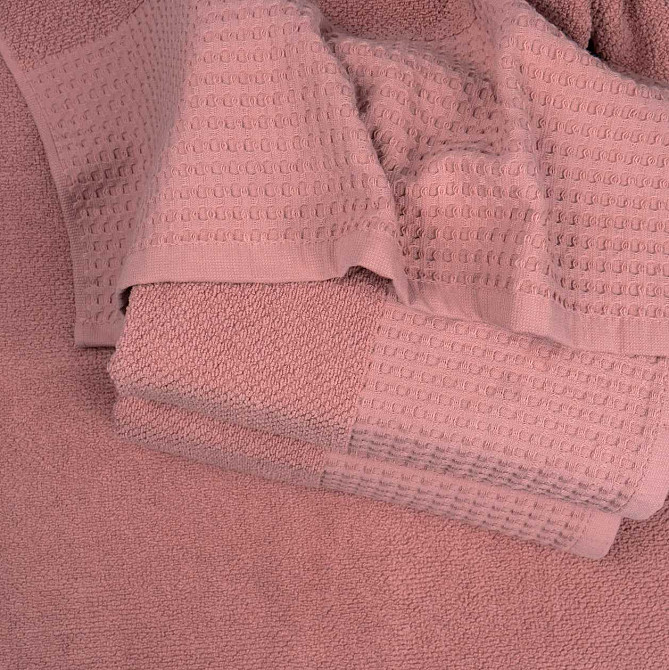 Комплект махровых полотенец Вафельный Бордюр 3шт GM Textile 50х90см, 50х90см, 70х140см 500г/м2 (Пудра) Сумы - изображение 3