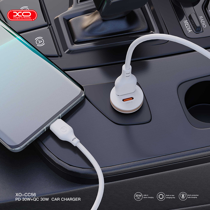 Автомобільний зарядний пристрій XO CC56 Plastic mini 30W+ Type-c кабель білий Львів - фото 4
