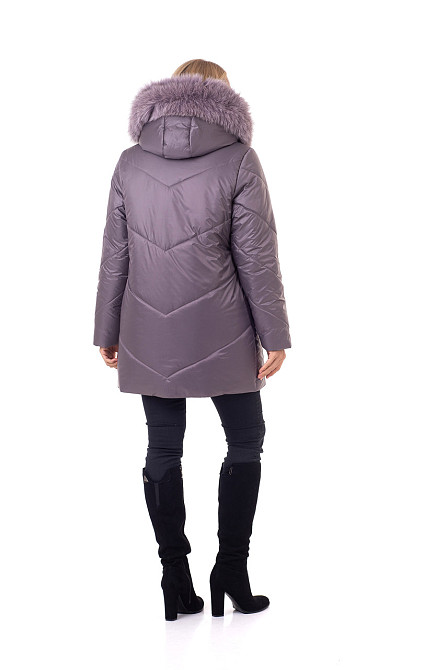 Зимова жіноча куртка з хутром батал ліловий Київ - фото 3
