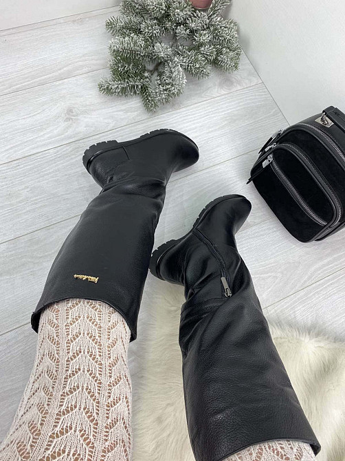 Maxi Сапоги женские Maxi черные натуральная кожа высота 38 см обхват голени 36-39 см размер 36 Коломыя - изображение 2