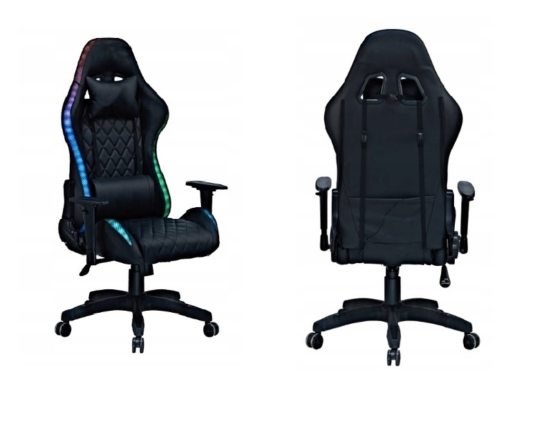 Геймерське комп'ютерне крісло з RGB-підсвічуванням, 2 ергономічними подушками та регулюванням кута нахилу спинки, Чорний (G400) Київ - фото 8