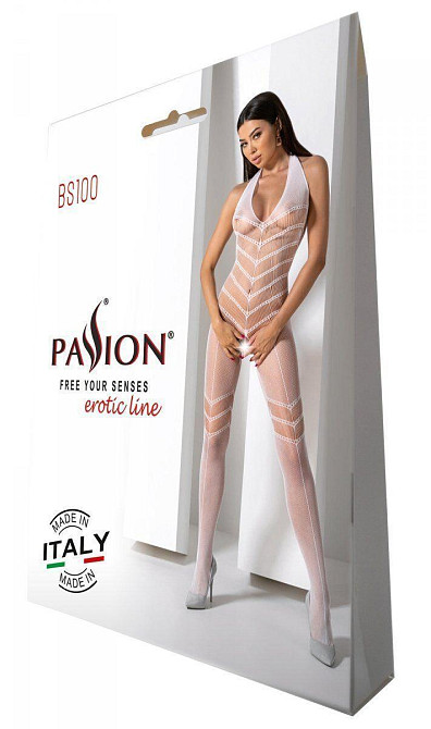 Бодістокінг з плетінням на животику Passion BS100 One Size, white, декоративний шов, з доступом Sex Aura Київ - фото 7
