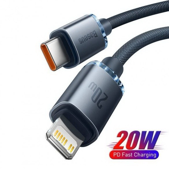 Кабель Baseus Crystal Shine PD 20W USB-C to Lightning CAJY000201 (Сірий, 1.2м) Николаев - изображение 7