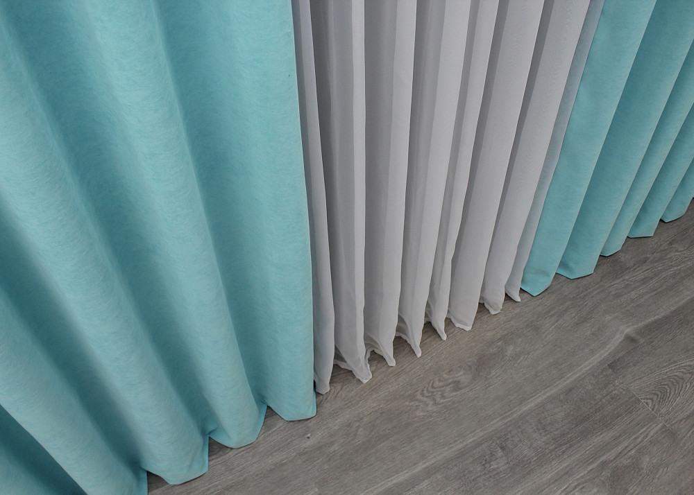 Комплект готовых штор VR-Textil Микровелюр Petek № 1524ш Голубой 150х270 см 2 шт (33-1034) Киев - изображение 7