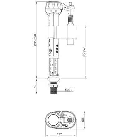 Арматура НАПОВНЮВАЛЬНА KOER KT-0103-1/2" з НИЖНІМ підведенням та латунним різьбленням 1/2" (KR5331) Київ