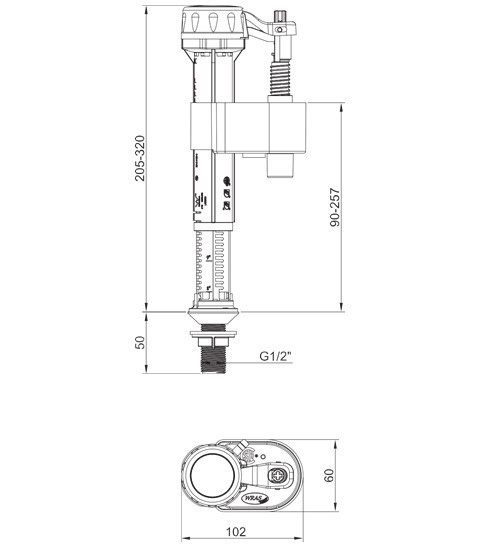 Арматура НАПОВНЮВАЛЬНА KOER KT-0103-1/2" з НИЖНІМ підведенням та латунним різьбленням 1/2" (KR5331) Київ - фото 3