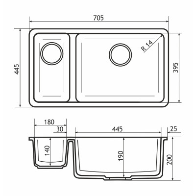 Мийка кухонна GRANADO Under top DOUBLE black shine (gr3401) Вінниця - фото 6