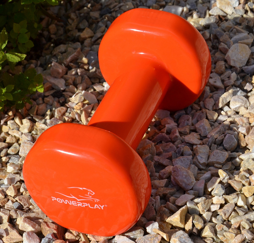 Гантель для фітнесу, аеробіки, силових тренувань розвитку витривалості вінілова PowerPlay 4 кг, Помаранчева 1 шт Київ - фото 8