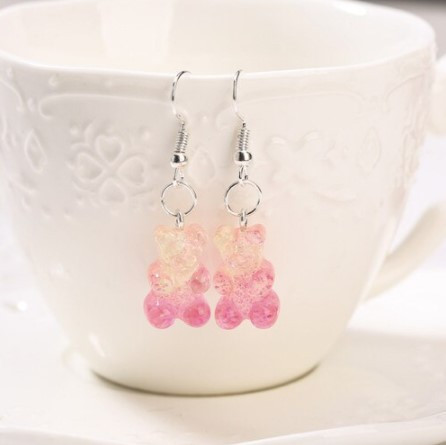 Детские сережки мишки, персиковый + розовый с блетсками - размер мишки 1,6*1см, смола Киев - изображение 1