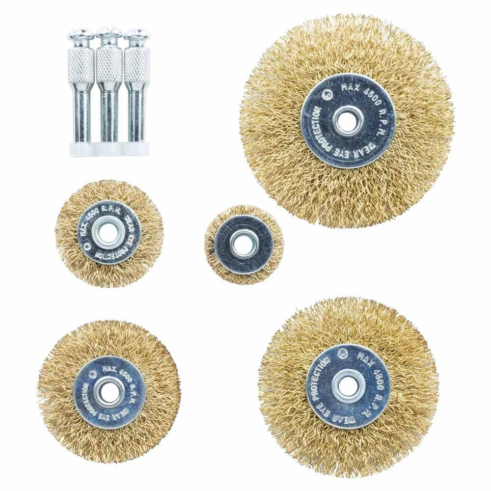 Набір дротяних щіток 5шт Ø25; 38; 50; 65; 75мм хвостовик Ø6мм (латунированная) GRAD (9029025) Рівне - фото 1