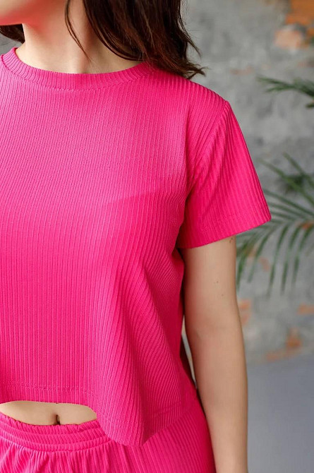 Стильный легкий костюм в рубчик Малиновый M-L Харьков - изображение 7