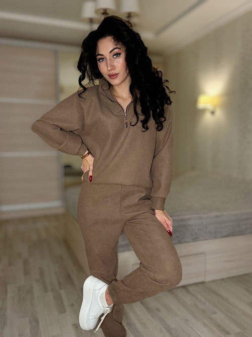 Женский теплый костюм двойка: кофта и штаны вельвет на плотном флисе Кемел, 40/42 Одесса - изображение 6