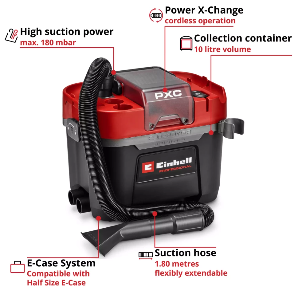Професійний акумуляторний пилосос Einhell Professional TP-VC 18/10 Li BL L-Solo : без АКБ, 10л (2347155) Київ - фото 3