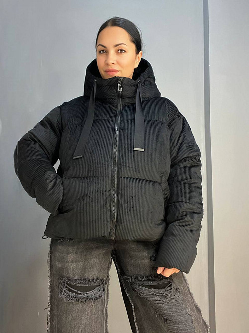 Куртка женская Snow Passion 1056 пуффер вельвет оверсайз широкая чорная, черный, 44-48 Киев - изображение 11