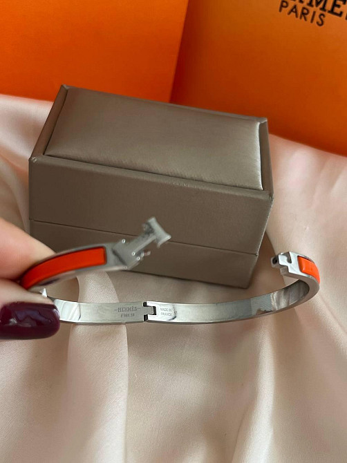 Роскошный браслет Hermes жесткий | оранжевая эмаль | напыление серебро 925 |  размер 16-17 Одесса - изображение 7