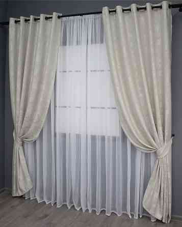 Комплект штор на люверсах VR-Textil Жаккард Sultan XO № 1281ш 150х250 см 2 шт Светло-бежевый (37-0034) Киев