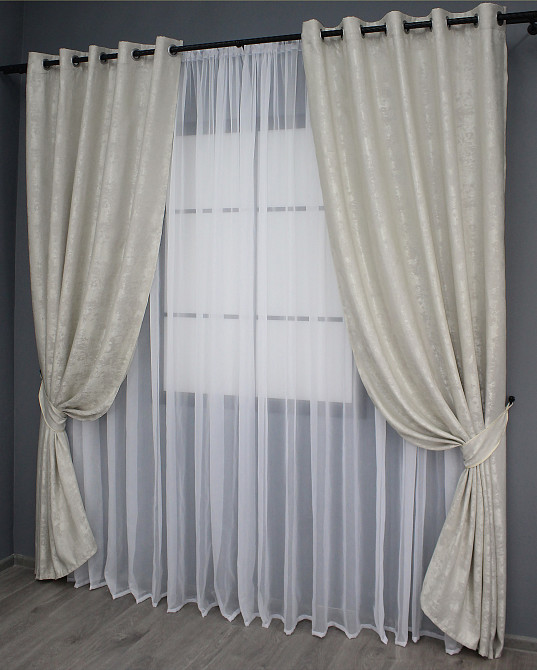 Комплект штор на люверсах VR-Textil Жаккард Sultan XO № 1281ш 150х250 см 2 шт Светло-бежевый (37-0034) Киев - изображение 3