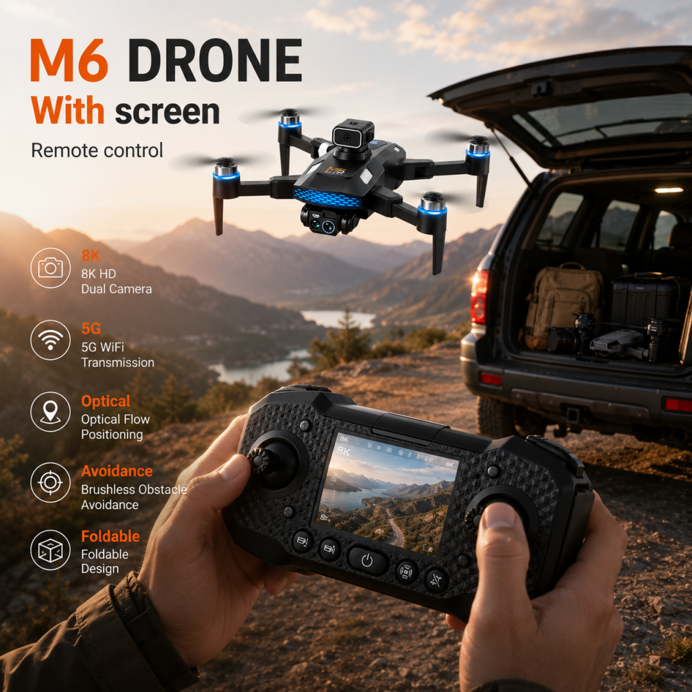 Дрон M6 з камерою 8K, WiFi 5G, пульт з дисплеєм, оптичне позиціонування, уникнення перешкод, складаний квадрокоптер Київ - фото 9