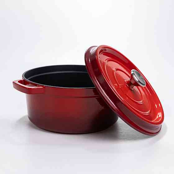 Каструля чавунна 4.5 л емальована з кришкою посуд для тушкування запікання томління кухонна Червона HP-1-19-RED Київ