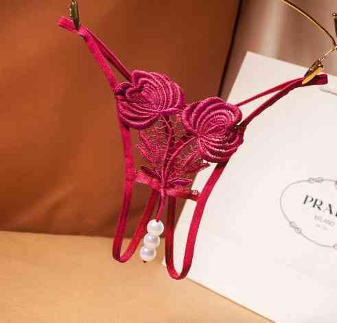 Трусики з бусинками та з квіточками універсальний бордовий Київ