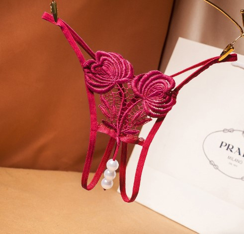 Трусики з бусинками та з квіточками універсальний бордовий Київ - фото 1