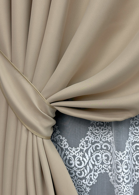 Комплект штор VR-Textil Bagema Rvs 200х270 2шт і Тюль 500х270 1545ш-1704т Бежевий з білим 71-114/6 Київ - фото 4