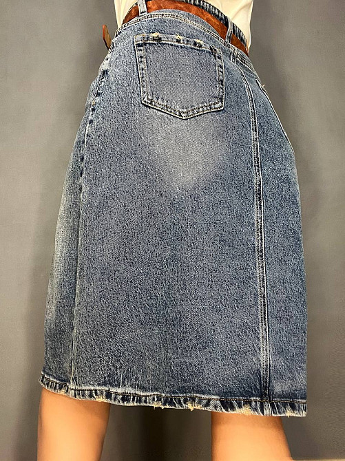 Юбка женская джинсовая ZJY 67001 прямой крой длина ниже колена разрез спереди стрейчевая коричневый ремень синяя, синий, 33, 33, 88 см, 112 см Киев - изображение 5