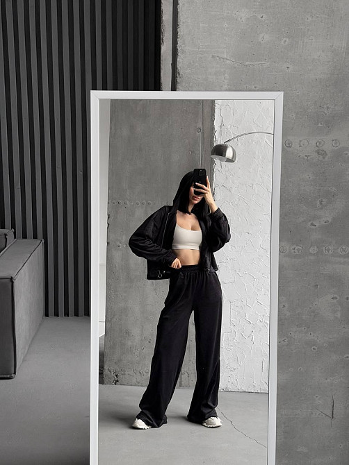 Женский прогулочный костюм двойка: кофта и штаны турецкий велюр Черный, 46/48 Одесса - изображение 7