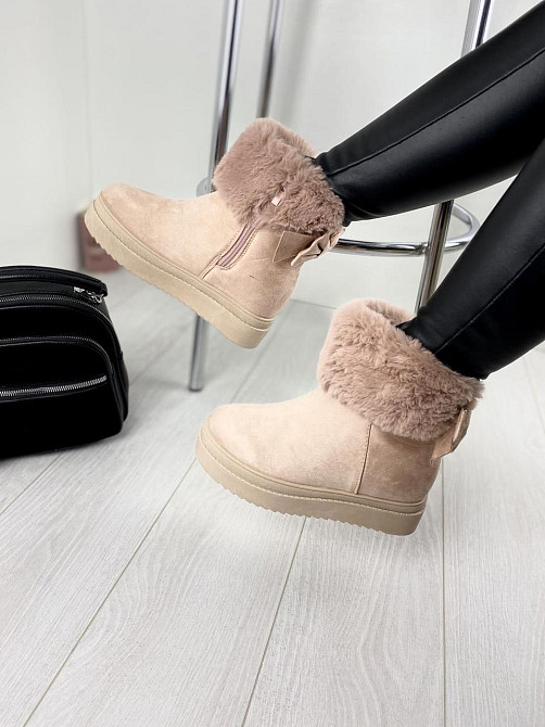 Женские черевики 8323-20 пудра эко-замша зима высота 18см танкетка 7см (1140) Коломыя - изображение 2